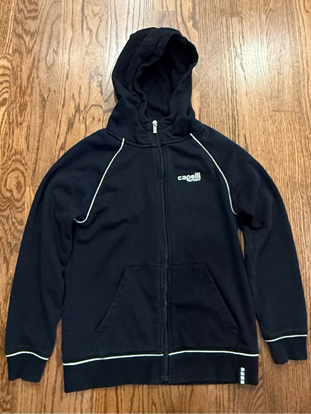 Capelli Sport Black Zip Hoodie with White Piping, Youth M